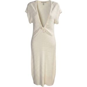 LIDI Bamboo Knit Midi Dress Women Small Deep V-Neck Beach Coverup Coastal Resort